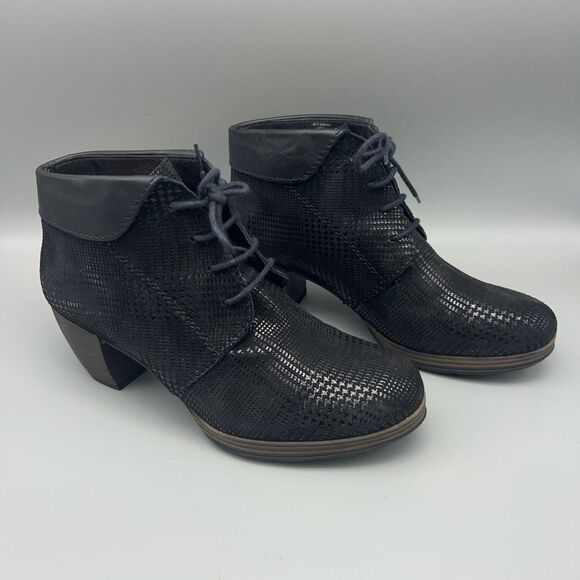 Wolky Boots Womens Size EU 38 Black Shimmer Lace Up Ankle Block Heel Booties - Picture 1 of 13